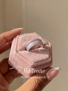 MADEONE 1枚彩色全锆石戒指，女士珠宝，采用S925纯银制成，奢华闪耀，精致珠宝，送给女孩的礼物，舞会和派对装饰 - 粉色 - 查看 5