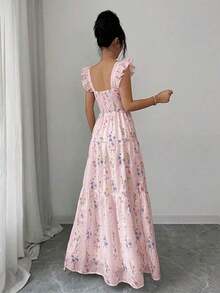Elenzya Vestido con cintura fruncida y estampado floral para mujer, adecuado para ir a trabajar, salir, picnic, cita de San Valentín, resort de spa, fiesta en la playa, viajes y ocio - verde menta - Ver 10