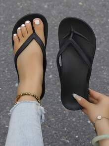 Unisex Flip Flops With Arch Support, Solid Color Beach/Home Slippers, Suitable For Spring, Summer, Autumn - Black - View 20
