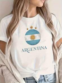1 camiseta de manga corta para mujer estilo bandera de Argentina - Casual, para todas las estaciones, cómoda y a la moda, ideal para cumpleaños y festivales, esencial para el vestuario diario, camiseta de uso cotidiano.| Diseño Patriótico| Ajuste Cómodo, Camiseta Y2k Regalos de Argentina - Blanco - Ver 10