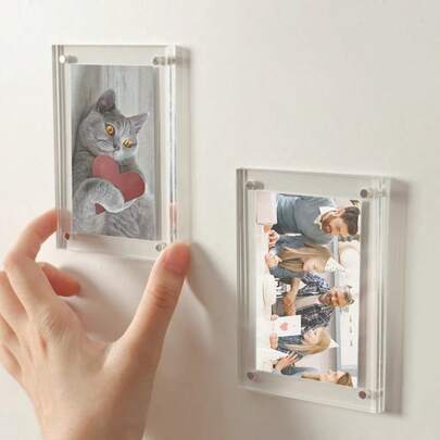 5/7 Inch Acrylic Digital Photo/Video Frame, Acrylic Instant Photo Frame With Magnetic Hanging, Travel Photo Wall Card Display Rack, Small Card Photo Fridge Magnet Display Frame