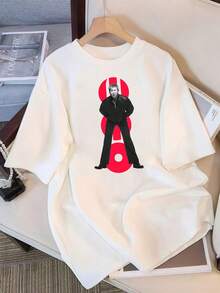 2026 T-Shirt, Graphic T-Shirt Portrait Red Circle Vertical BTS21 RM Kim Namjoon, Casual Oversized T-Shirt For ARMY Fans, Retro K-Pop Idol Bootleg Style Oversized T-Shirt, Vintage Graphic Print T-Shirt, Casual Short-Sleeved Top, Fan Merchandise, Black Streetwear T-Shirt For Fans, Vintage K-Pop Star Graphic T-Shirt, Short-Sleeved Oversized T-Shirt With Retro Lightning Bolt Letter Print, Casual Black Crew Neck Top, Gift For Streetwear Style Idol Fans, Comfortable Loose-Fit Cotton Blend T-Shirt For Women And Men. - White - View 1