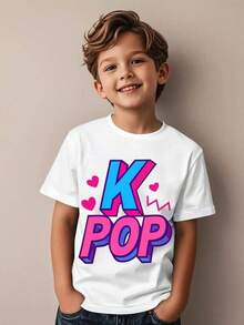 Camiseta de concierto estilo K-pop coreano para niños - Camiseta con logotipo de grupo musical retro, regalo para fans de K-pop para niños, atuendo para fiestas de cumpleaños y uso diario, camiseta casual de manga corta y cuello redondo para todas las estaciones. - Blanco - Ver 1