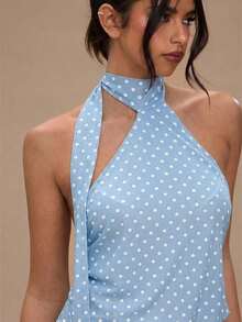 Vestido mini con estampado de lunares y espalda descubierta para mujer - Celeste 3 - Ver 5