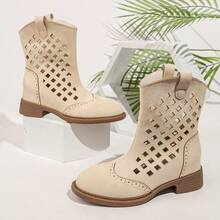 ETHZUDFKL Women's Vintage Western Cowboy Boots, Hollow Rivet Design, Faux Suede Mid-Calf Boots, Chunky Low Heel, Casual Daily Wear, Autumn/Winter Fashion Shoes, Women's Western Style Boots, Women's Cowboy Boots, Hollow Boots, Ankle Boots, Mid-Calf Boots, Thick Heel Boots, Casual Boots, Fashion Boots, Vintage Boots, Y2K Boots, Autumn Boots, Brown Boots, Suede Boots, Affordable Boots, Spring/Summer Boots, Women's Summer Ankle Boots - Apricot - View 18