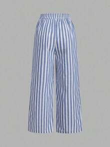 Set de 3 pantalones casuales de mujer con estilo náutico a rayas blancas y negras, con cintura ajustable y bolsillos, de pierna recta, adecuados para vacaciones de verano - Multicolor 9 - Ver 5