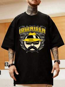 Camiseta de Hombre con Estampado Gráfico Lowrider de Algodón Suave, Diseño Original y Moderno, Ideal para un Look Casual y Cómodo, Perfecta para el Verano y el Día a Día. - Negro - Ver 6