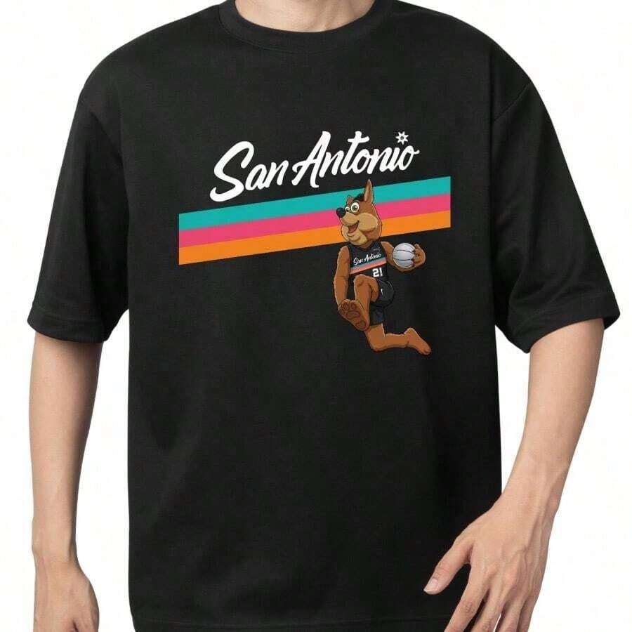 1 San Antonio Spurs Fan T-Shirt, Gift For San Antonio Basketball Fans, Fiesta Coyote Graphic Tee, 180g 100% Cotton. - 黑色 10 - 查看 1
