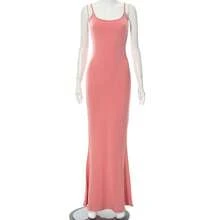 Q21DS653 European And American Women's Clothing 2022   Casual Sleeveless High-Waisted Slim-Fit Suspender Dress - 粉色 - 查看 12