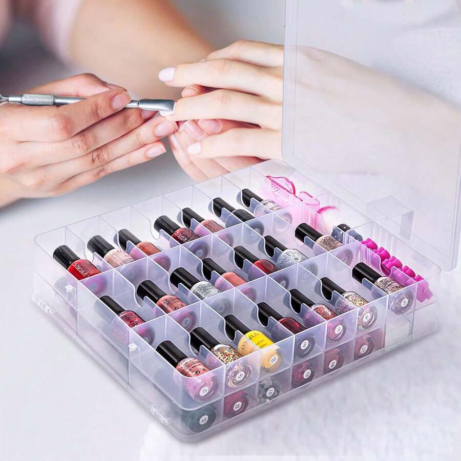 1 Peça Caixa de Armazenamento de Esmalte de Unha, Adequada para 48 Frascos, Suporte de Esmalte de Unha em Gel de Dois Lados, Com Placa Divisória Ajustável - Retângulo - Visão 1