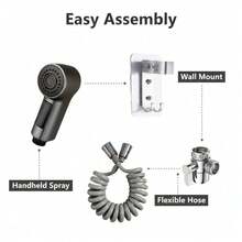 Toilet Companion Handheld Spray Gun Set, Bathroom Cleaning Tool! Booster Dual-Mode Water Flow + One-Touch Stop, Retractable Spring Hose Saves Space, Brass Angle Valve Diverts Water No Plumbing Modification, Wall Mount Bracket For Storage, Convenient For Toilet/Crevices/Pet Washing - Multicolor - View 2