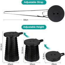 Faltbarer Campinghocker Höhenverstellbar, Tragbarer Klapphocker Teleskophocker 6,5-45cm, stabil belastbar bis 180kg, Outdoor Sitzhocker für Angeln Camping Wandern Garten Reisen - Schwarz - Übersicht 4
