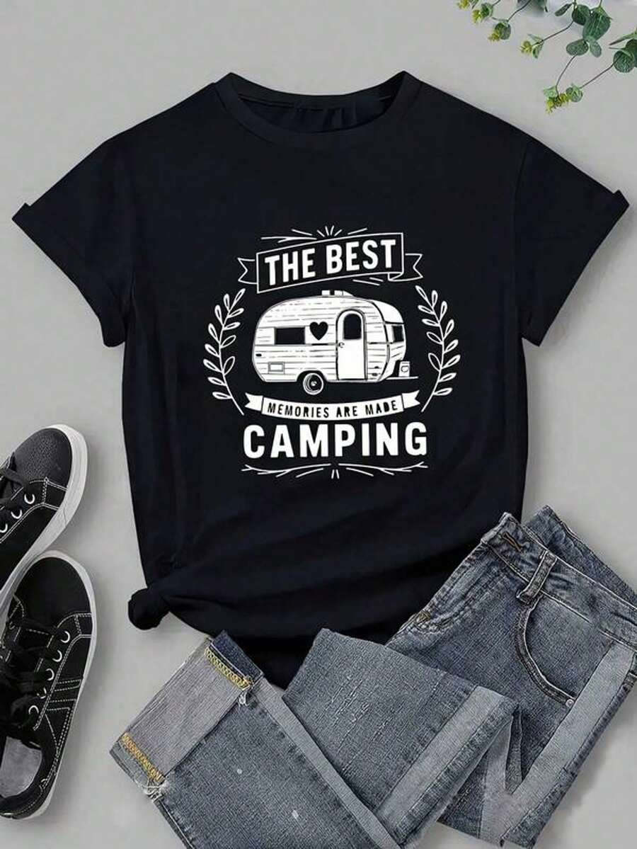 Camiseta básica casual, camiseta de manga corta y cuello redondo casual con estampados, muy adecuada para verano y primavera, diseño de camiseta para mujer