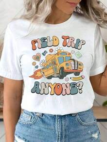 1 "Field Trip Anyone" T-Shirt, School Trip T-Shirt, "Teacher Magic School Bus" T-Shirt, Field Day T-Shirt, "Seatbelts Everyone" T-Shirt, "Frizzle" T-Shirt, Teacher T-Shirt, Oversized Graphic Tees For Women, 100% Cotton, Crew Neck, Short Sleeve, Casual Tops, 180g, 100% Cotton, All Designs Are Printed. Unisex. - 學校旅行襯衫007 - 查看 12