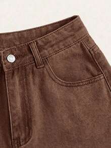 Shorts vaqueros de tiro alto enrollados para verano - Café integral 2 - Ver 4