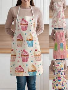1pc, Cute Cat Pattern Polyester Apron, Suitable For Cooking, Baking, And Gardening - Can Be Used As Attire For The Kitchen And Dining. - Multicolor - View 1