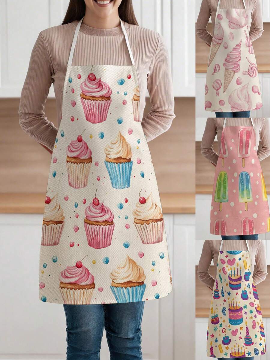 1pc, Cute Cat Pattern Polyester Apron, Suitable For Cooking, Baking, And Gardening - Can Be Used As Attire For The Kitchen And Dining. - Multicolor - View 1