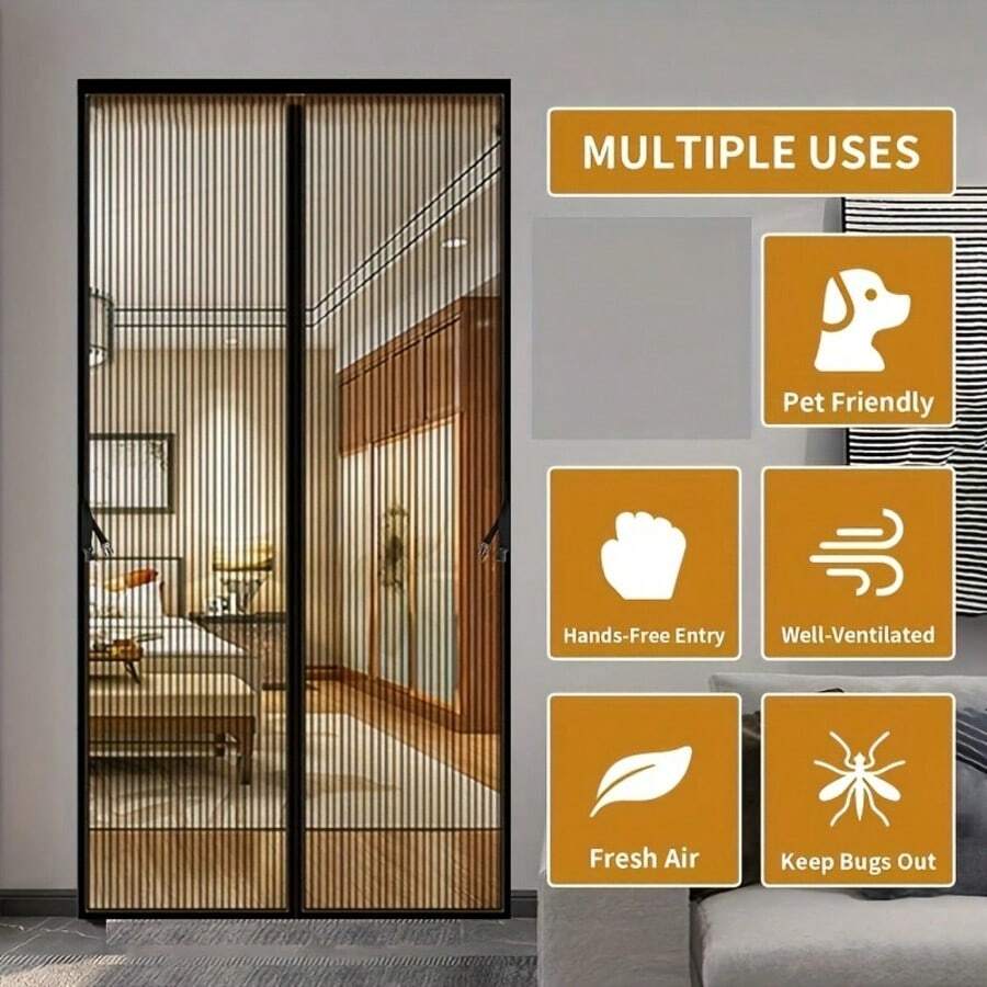 1 tấm rèm voan mềm tự dính, thiết kế khóa nam châm, không gây tiếng ồn, thoáng khí, chống muỗi, thích hợp sử dụng trong nhà vào mùa hè. - Sợi hình thoi sọc - không có cửa hàng - Xem 1