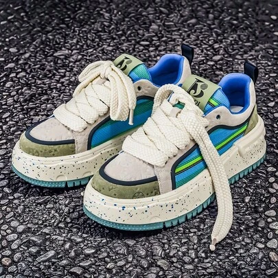 Couples Shoes, Men's Thick Sole High Heel Increasing 6CM Mesh Buckle Durable Versatile High-Quality Sneakers, New Spring/Summer Comfortable Round Toe Non-Slip White Casual Shoes, Classic Versatile Flat Shoes, Men's Student Campus Shoes, Performance Training Shoes, Hiking Shoes, Skateboard Shoes