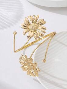 1pc Fashionable Minimalist Gold Metal Sun Armband, Versatile Accessory Suitable For Women Vacation Wear - Sunflower Armband - View 4