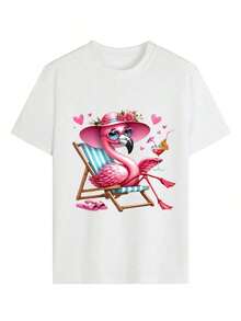 Camiseta de mujer estampada de manga corta para verano, tela de poliéster, estilo multifuncional, corte regular, peso 180 gramos, 1 unidad.Pure-Cotton - Blanco - Ver 4
