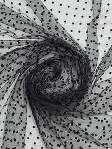 1pc White & Black Polka Dot Sheer Fabric, Dot Flocked Mesh Fabric, Bridal Wedding Lace Fabric For Dress, Gown, Sewing, Home Decor - Black - View 1