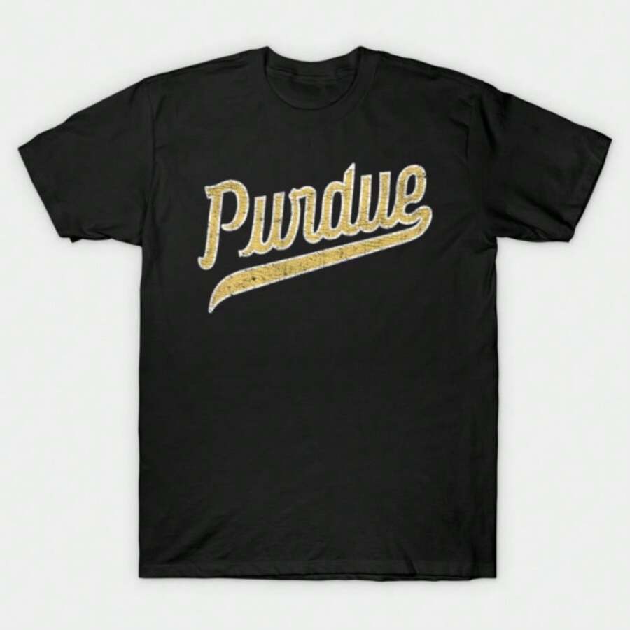 Purdue Script Logo Collegiate Athletic Style Fan Unisex T-Shirt - 黑色 - 查看 1