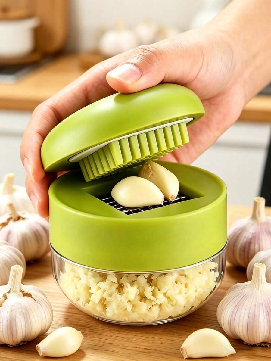 1个手动迷你蒜蓉压榨器，带砧板，蒜蓉压榨器，蒜蓉挤压器，蒜蓉切碎器，蒜蓉研磨器，塑料和不锈钢蒜瓣压榨器，香料研磨器，蒜蓉压榨器，厨房工具，厨房，厨房配件，烹饪厨房小工具，不锈钢蒜蓉压榨器，蒜蓉切碎器，迷你蒜蓉切碎器