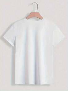 Short-Sleeved T-Shirt With Summer Beach-Style Print, Round Neck, Casual Top, Suitable For Spring And Summer, Classic Women's Clothing, Simple, Elegant And Versatile, 100% Cotton. - 白色 - 查看 2