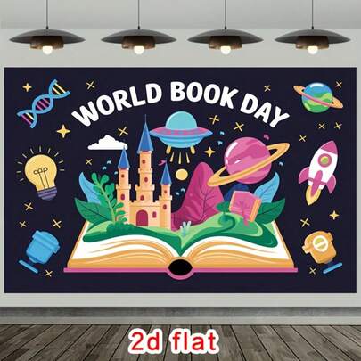 Phông nền phẳng 2D - 1 tấm phông nền phẳng 2D chủ đề Lâu đài sách, Không gian vũ trụ, màu sắc sống động, làm từ polyester, thích hợp trang trí tiệc tùng, nông trại, vườn, nhà cửa, phòng ngủ, câu lạc bộ và các dịp khác, đặc biệt thích hợp cho Ngày Valentine, Sinh nhật, Lễ Eid Al-Fitr.
