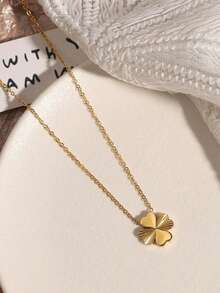 2026 New Arrival Four-Leaf Clover Necklace, Popular Women's 18K Gold Titanium Steel Clavicle Chain, Elegant Accessory - Four-leaf Clover Necklace - View 2