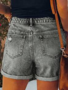Cross-Border Fashion Washed Denim Wide Leg Shorts, Versatile For Daily Wear Casual Summer - Light Grey - View 4