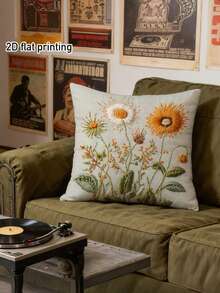1/2/4 件装 2D 印花枕套，浅蓝色背景上印有色彩缤纷的花朵和绿叶，展现自然清新之美，是家居装饰、沙发和卧室的理想之选。不含枕芯。客厅、沙发配件 | 装饰枕 - 杏色 - 查看 5