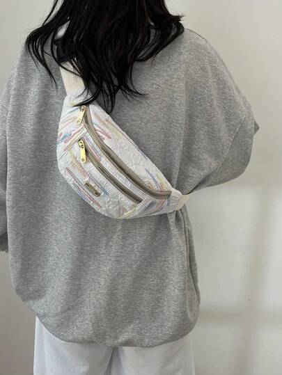 Modische Gürteltasche für Damen, lässige Pendler- und Sport-Umhänge-/Umhängetasche, unregelmäßige bunte Streifen, mit Reißverschlussfach innen, geeignet für tägliche Ausflüge, Reisen, Einkaufen und Outdoor-Sport.