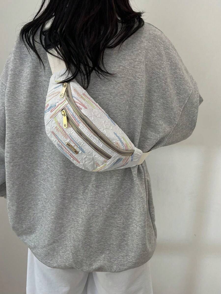 女款時尚腰包,休閒通勤與運動便攜單肩/斜跨包,不對稱彩色條紋,附內層拉鍊口袋,適合日常出行、旅行、購物與戶外運動 - 彩色 - 查看 1