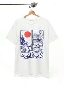 Fruit Market Strawberry T-Shirt, Unisex Summer T-Shirt, Casual Wear, Gift For Fruit Lovers, Outdoor Style, Spring-Summer Fashion, Unisex Vintage-Retro Style Loose Cotton Short Sleeve T-Shirt With Round Neck, Women's Blouses, Women's T-Shirts, Casual Blouses For Ladies. - 白色 3 - 查看 1
