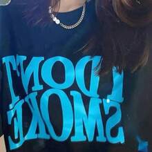 Nueva camiseta de verano 100% algodón con estampado de letras y manga corta para mujer, estilo coreano holgado, camiseta para parejas. - Camisa negra de manga corta [Lake Orchid SM0KE] - Ver 5