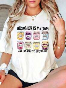 Camiseta de estilo casual para mujer con el estampado "La Inclusión es mi pasión y estoy aquí para difundirla" y diseños de frascos que inspiran empatía, alientan, educan, fomentan la diversidad y el respeto, con un toque de conexión y compasión para el uso diario. Regalo perfecto para maestros y defensores de la inclusión. - Blanco - Ver 6