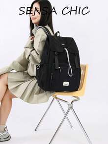 Mochila casual de bloques de color, bolsa escolar con solapa de cordón para adolescentes y mujeres, ligera y duradera, disponible en múltiples colores ideal para la escuela, viajes de fin de semana, recados y actividades al aire libre, compartimentos espaciosos para libros, portátiles y artículos esenciales, panel trasero transpirable y correas ajustables para mayor comodidad - Multicolor - Ver 4