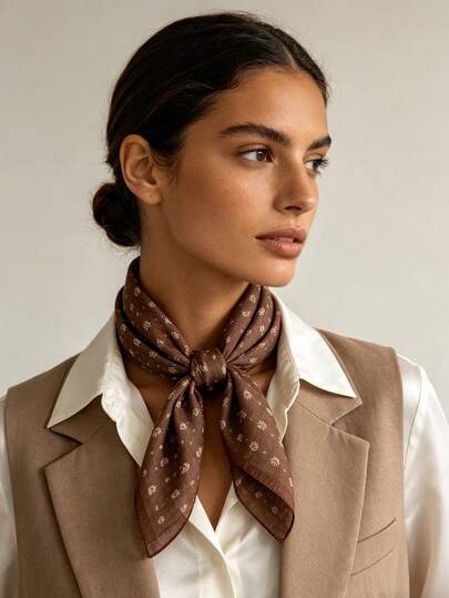 1pc 68*68cm Thin Cotton-Linen Feel Square Scarf, All-Season Brown Mini Paisley Print Bandana, Multi-Use Neck Shawl Waist Scarf For Daily Outing Party Travel,Beach Towel,Holiday