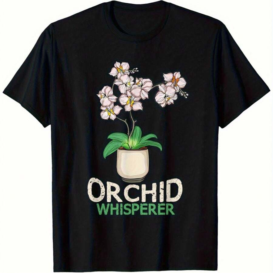 Graphic T-Shirt 'Whisperer Of Clothes Orchids' Fclothes Women - Shclothest Sleeve Casual T-Shirt With Round Neck And Flclothesal Print, Regular Fit Cl - 黑色 - 查看 1