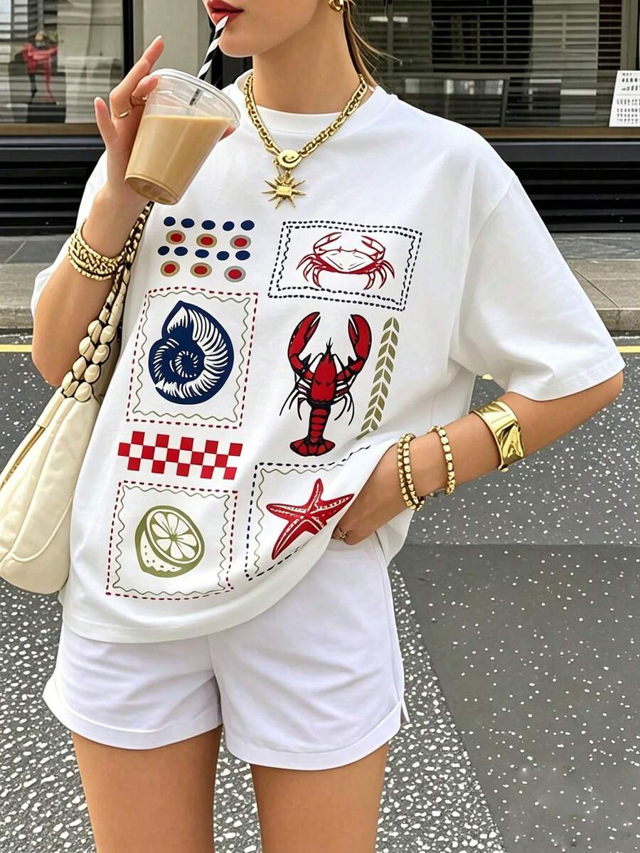Weekend Donut Slogan Graphic Tee, Casual Foodie Vibe Print T-Shirt, "Saturday & Sunday" Quote Aesthetic Short Sleeve, Trendy Relaxed Fit Top - Blanco - Ver 1