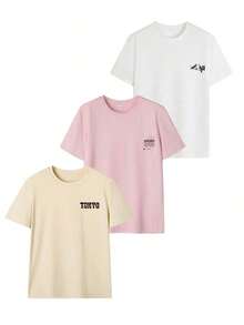 Set Of 1 Casual Round Neck Short Sleeve T-Shirts With Racing Car And Japanese Flower/Bird Prints, A Fun And Versatile Design For Women - White - View 3
