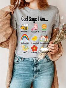 Camiseta de Talla Grande para Mujer con Frases Inspiradoras de las Escrituras - Cuello Redondo, Manga Corta, con Afirmaciones Positivas y Versículos Bíblicos, Ropa de Fe Cristiana Lavable a Máquina para Primavera, Verano y Otoño - Gris - Ver 6