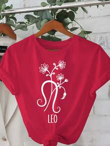 Women's Plus Size Casual Floral Print T-Shirt - Light Gray, Round Neck, Short Sleeve, Perfect For Spring And Summer, Casual Wear T-Shirt | Floral Print Top | Slightly Stretchy Fabric, Plus Size Clothing - 紅色 - 查看 6