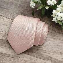 Men's Striped Tie In A Solid Color With A Quality Texture, Essential For Weddings, Business, And Formal Occasions. - rosa empolvado - Ver 2