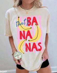 Camiseta Casual Holgada de Talla Grande 100% Algodón con Estampado de Plátanos, Camiseta de Frutas de Verano, Camiseta con Calumbra de Comida, Camiseta con Gráficos Retro, Camiseta con Gráficos de Plátanos, Camiseta de Verano ®     2026 Ropa Linda, Conjuntos Estilo Country Western para Mujer, Conjuntos de Verano para Mujer, 100% Algodón, Duradero - Blanco - Ver 6