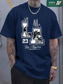 Men's Classic LA 23 Los Angeles Skyline & Palm Tree Graphic T-Shirt, Retro Bla & White Print, Soft  Cotton, Casual Summer Everyday Wear For Men Who Love City Vibes, All-Day Comfort With Classic Fit - Màu xanh nước biển - Xem 6