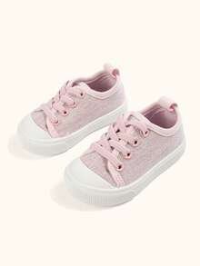 1 Pair Girls Pink Low-Top Easy On/Off Cloth Shoes, Lightweight Soft Sole Walking Shoes, Breathable Comfortable Casual Toddler Baby Shoes Suitable For Daily Kindergarten, Outdoor Activities, Picnic And Party Wear - Pink - View 5