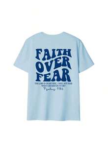 Short-Sleeved T-Shirt With A Round Neck And A "Belief Conquers Fear" Print, Casual And Resort Style, An Everyday Essential. Women's Graphic T-Shirt, White Summer Blouse For Women - 賽萊斯特 - 查看 3
